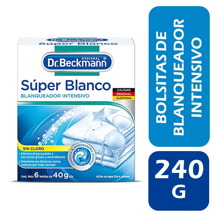 Súper Blanco Dr. Beckmann Blanqueador sin Cloro 40g 6 pzs